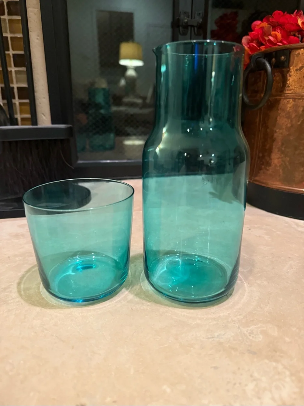 Glass Bedside Water Carafe Set Aqua Blue Glass Jonathan Adler